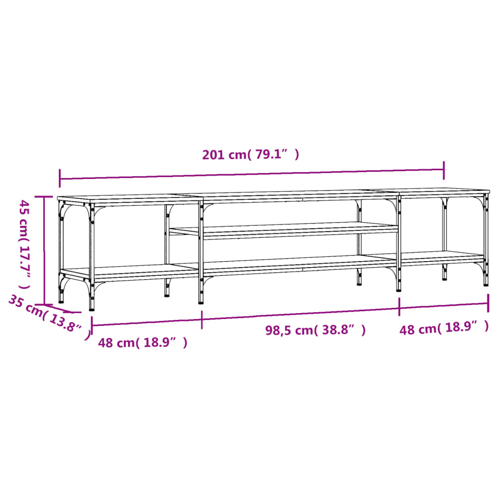 Mobile TV Rovere Sonoma 201x35x45 cm Legno Multistrato e Ferro - homemem39