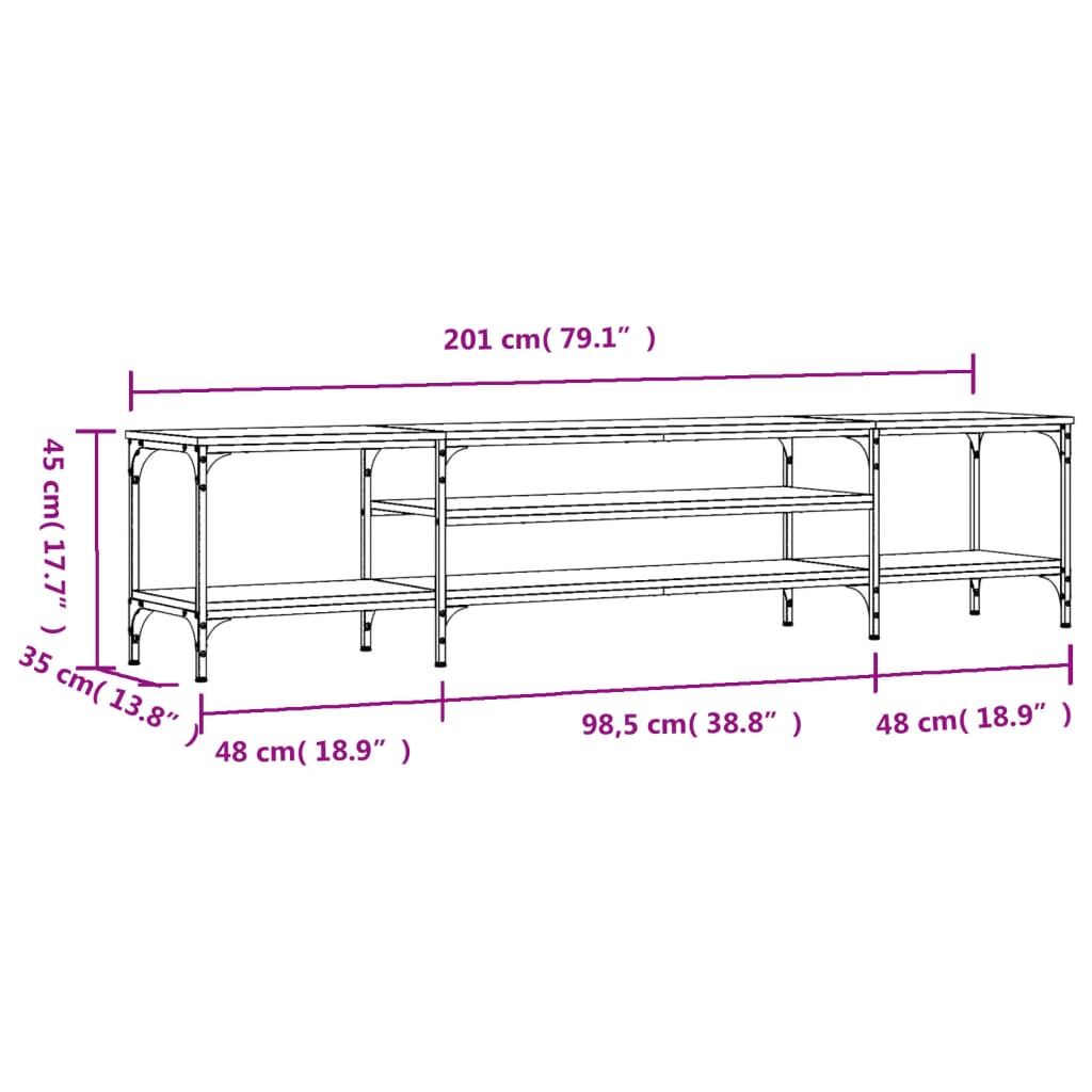 Mobile TV Rovere Fumo 201x35x45 cm in Legno Multistrato e Ferro - homemem39