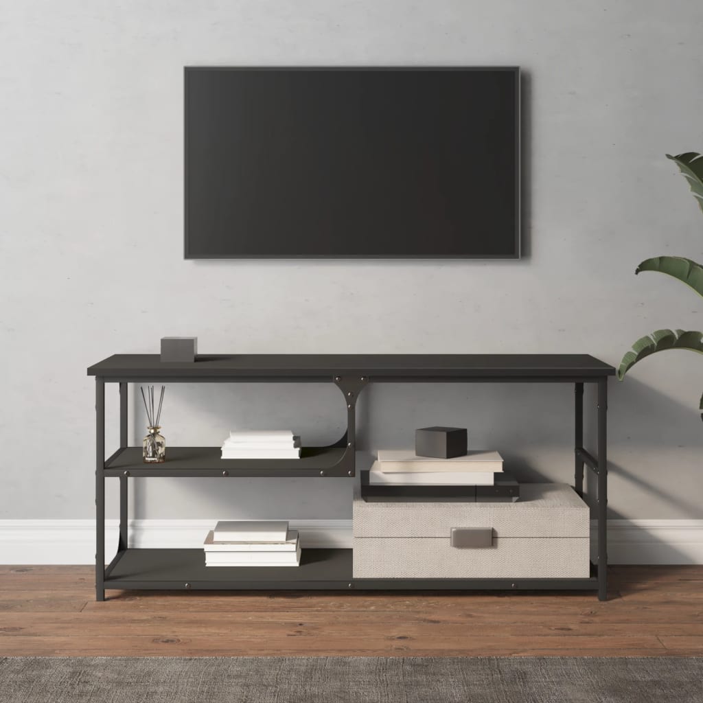 Mobile Porta TV Nero 103x38x46,5 cm Legno Multistrato e Acciaio - homemem39