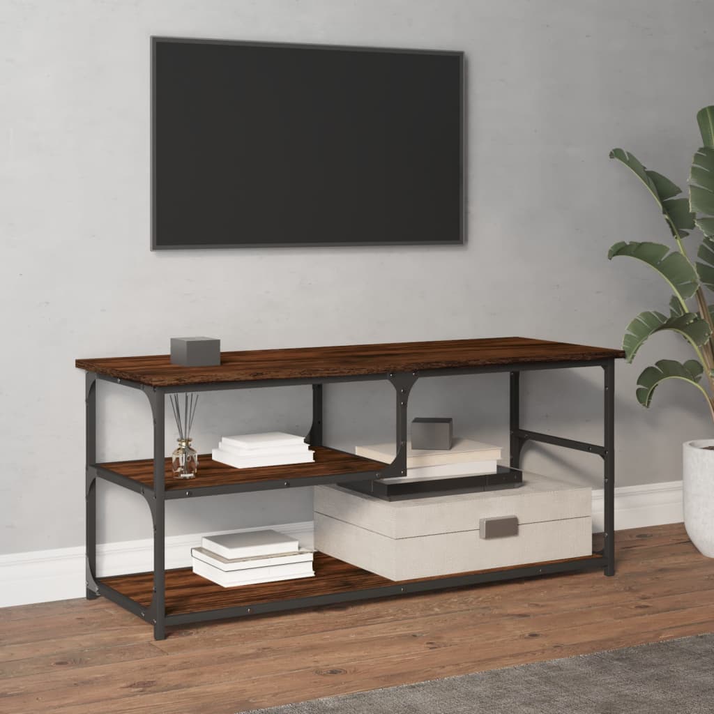 Mobile TV Rovere Fumo 103x38x46,5cm Legno Multistrato e Acciaio - homemem39