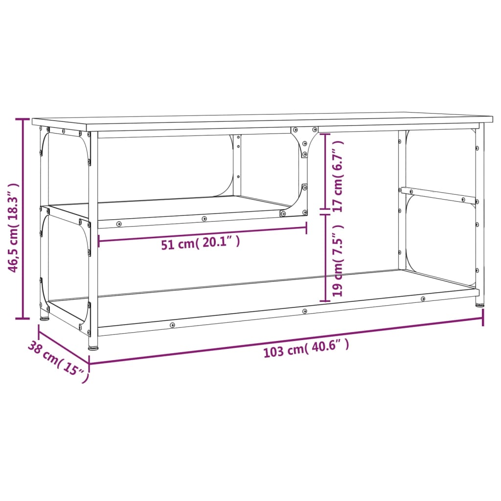 Mobile TV Rovere Fumo 103x38x46,5cm Legno Multistrato e Acciaio - homemem39