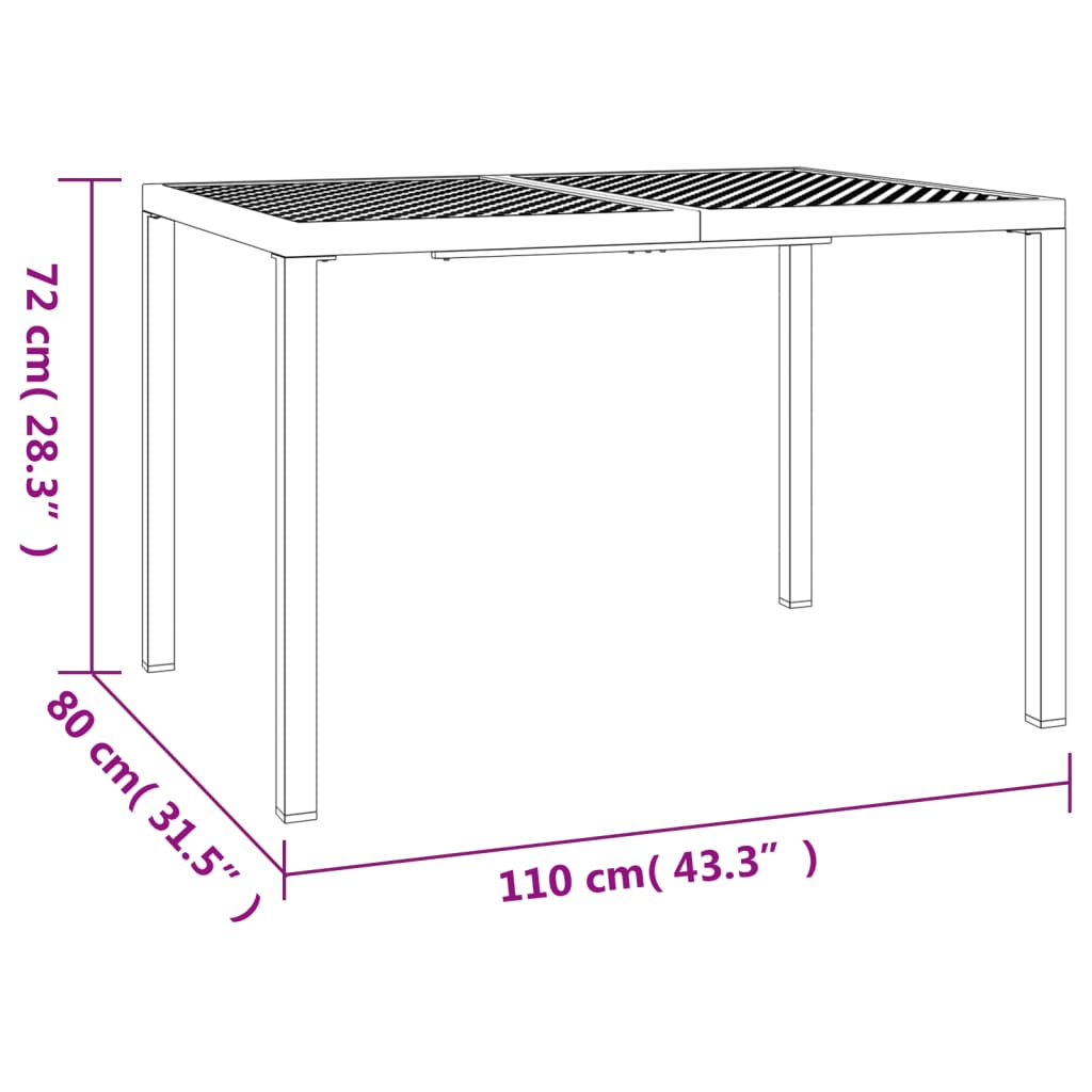 Tavolo da Giardino Antracite 110x80x72 cm Acciaio - homemem39