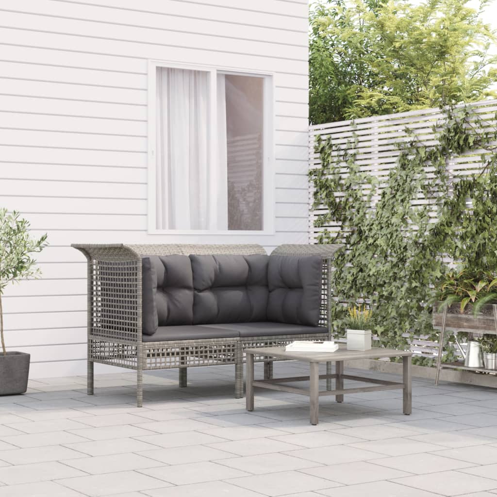 Divani Angolari da Giardino con Cuscini 2pz Polyrattan Grigio - homemem39