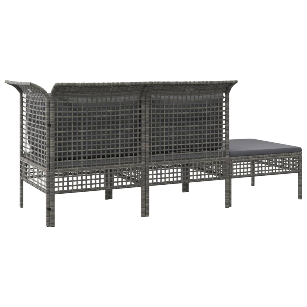 Set Divani da Giardino 3 pz con Cuscini in Polyrattan Grigio - homemem39