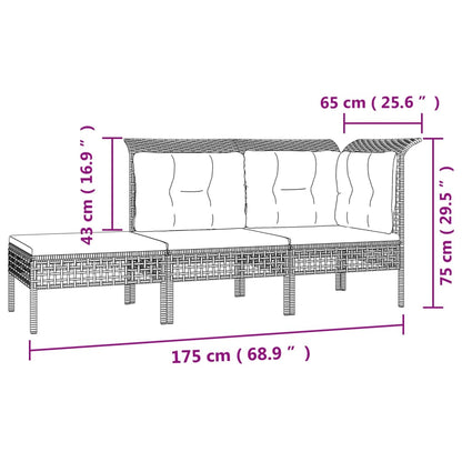 Set Divani da Giardino 3 pz con Cuscini in Polyrattan Grigio - homemem39