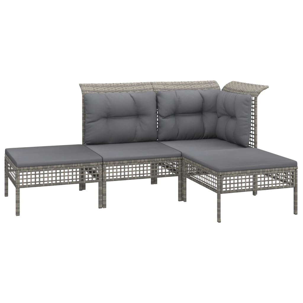 Set Divani da Giardino 4 pz con Cuscini in Polyrattan Grigio - homemem39