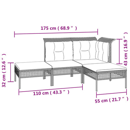 Set Divani da Giardino 4 pz con Cuscini in Polyrattan Grigio - homemem39