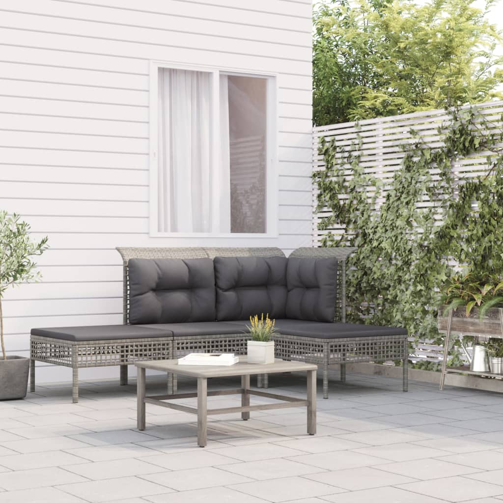 Set Divani da Giardino 4 pz con Cuscini in Polyrattan Grigio - homemem39