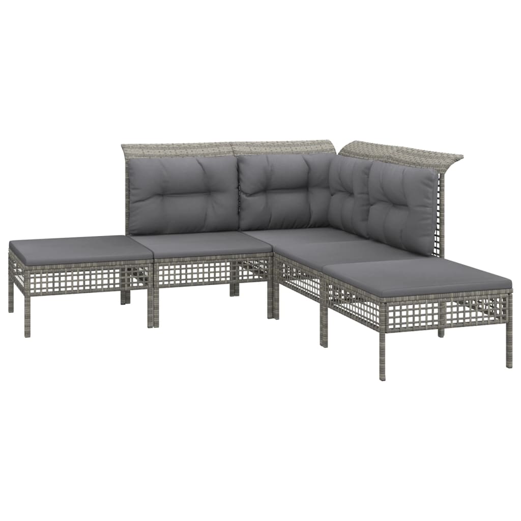 Set Divani da Giardino 5 pz con Cuscini in Polyrattan Grigio - homemem39