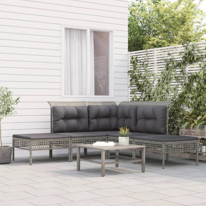 Set Divani da Giardino 5 pz con Cuscini in Polyrattan Grigio - homemem39