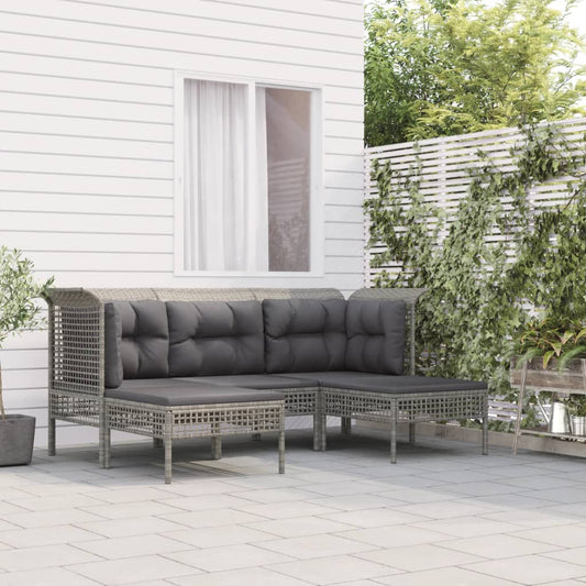 Set Divani da Giardino 5 pz con Cuscini in Polyrattan Grigio - homemem39