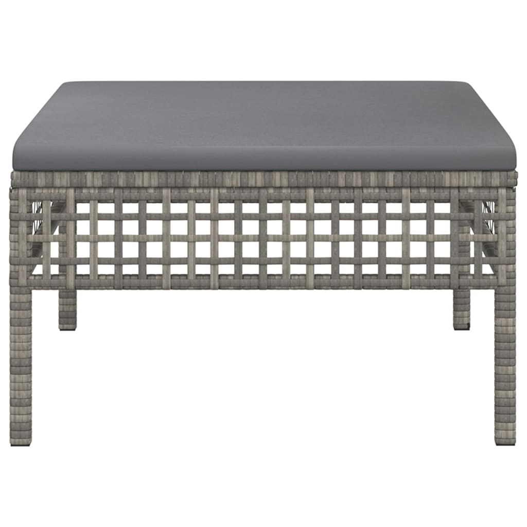 Poggiapiedi da Giardino con Cuscino in Polyrattan Grigio - homemem39