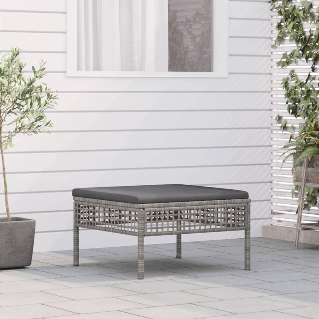 Poggiapiedi da Giardino con Cuscino in Polyrattan Grigio - homemem39