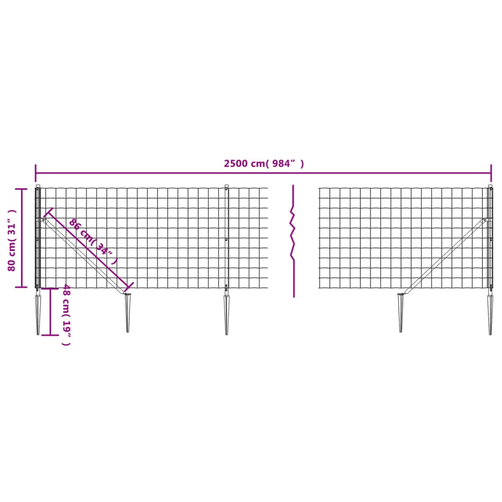 Recinzione Metallica con Picchetti Ancoraggio Verde 0,8x25 m - homemem39