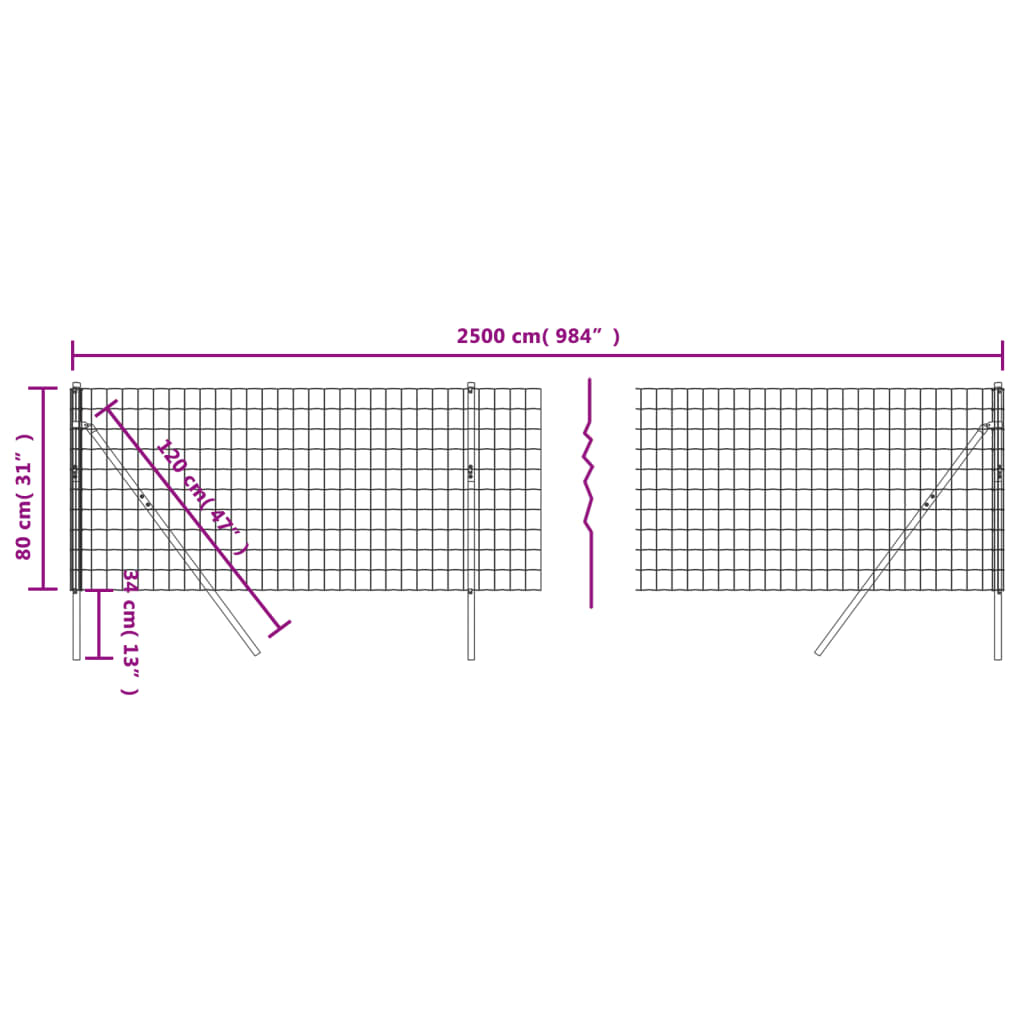 Recinzione Metallica Antracite 0,8x25 m in Acciaio Zincato - homemem39