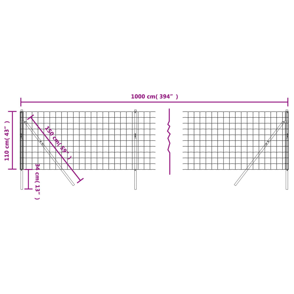 Recinzione Metallica Antracite 1,1x10 m in Acciaio Zincato - homemem39