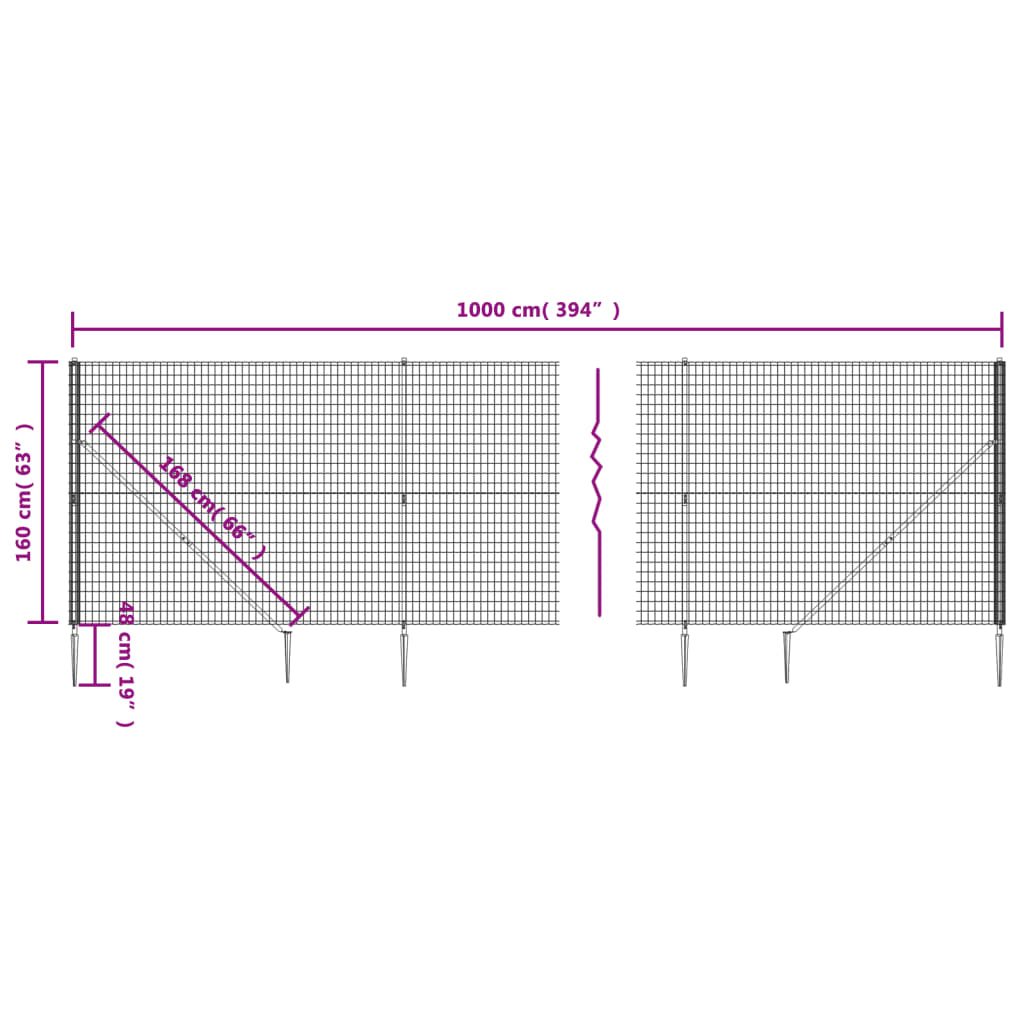 Recinzione Metallica con Picchetti Ancoraggio Antracite 1,6x10m - homemem39