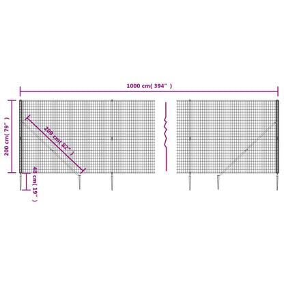 Recinzione Metallica con Picchetti Ancoraggio Antracite 2x10 m - homemem39