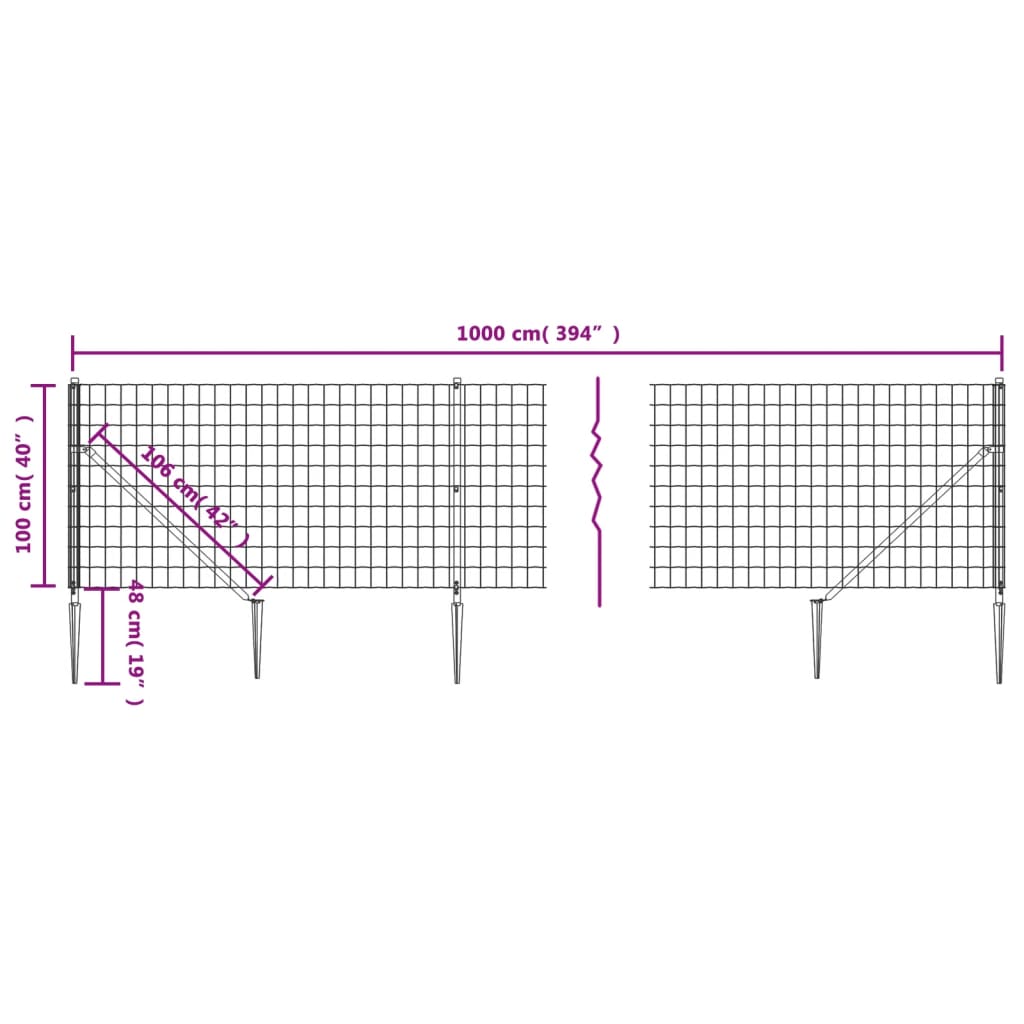 Recinzione Metallica con Picchetti Ancoraggio Antracite 1x10 m - homemem39