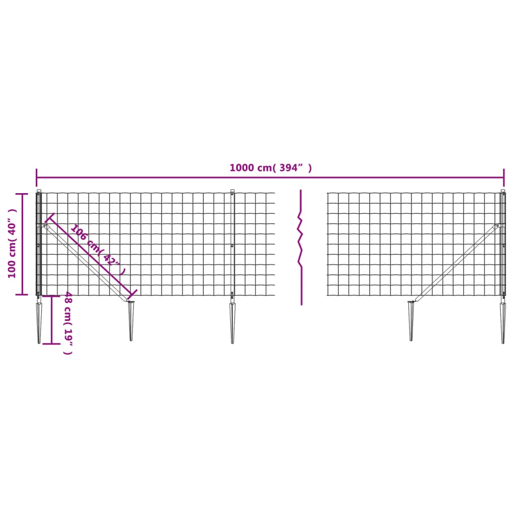 Recinzione Metallica con Picchetti Ancoraggio Antracite 1x10 m - homemem39