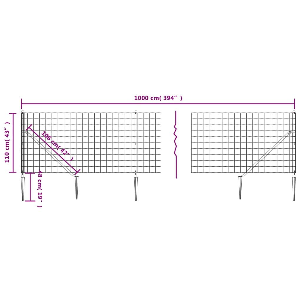 Recinzione Metallica con Picchetti Ancoraggio Antracite 1,1x10m - homemem39