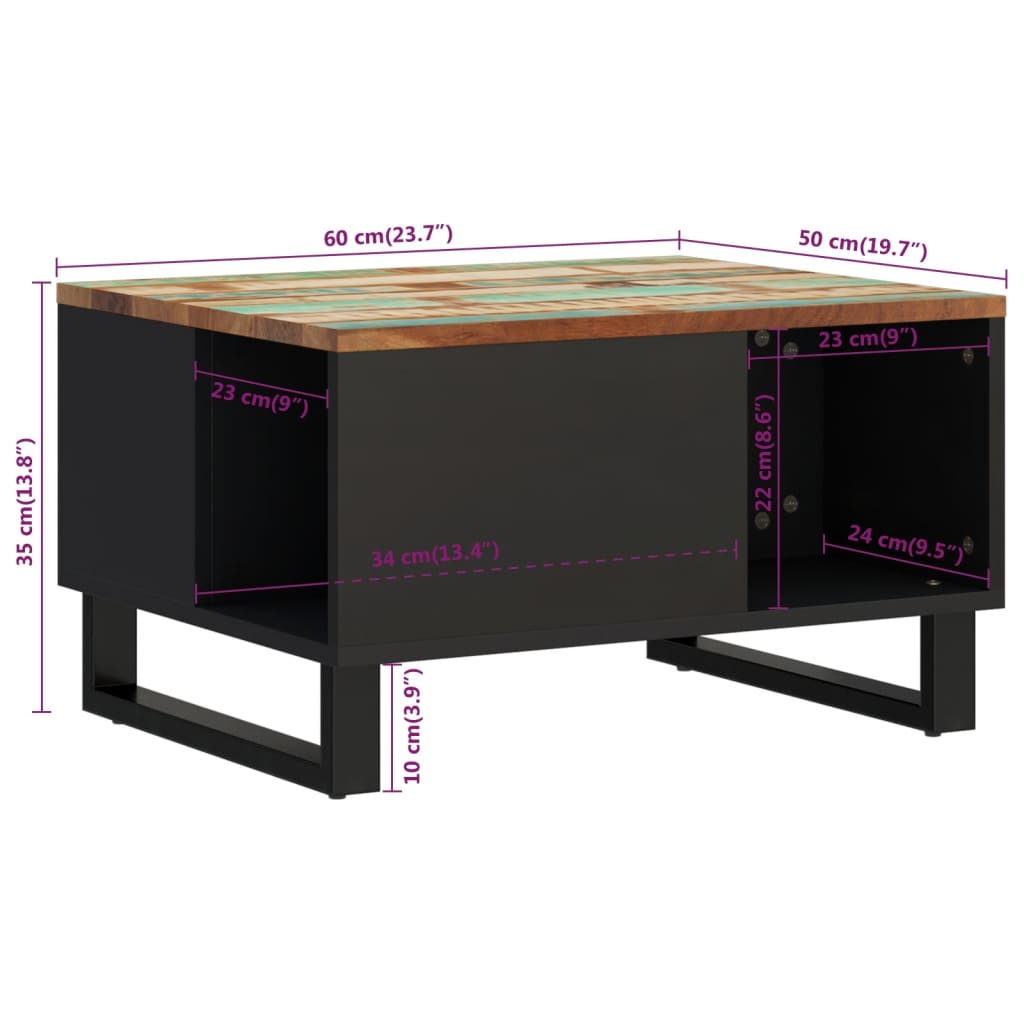 Tavolino da Salotto 60x50x35 cm in Legno Massello di Recupero - homemem39