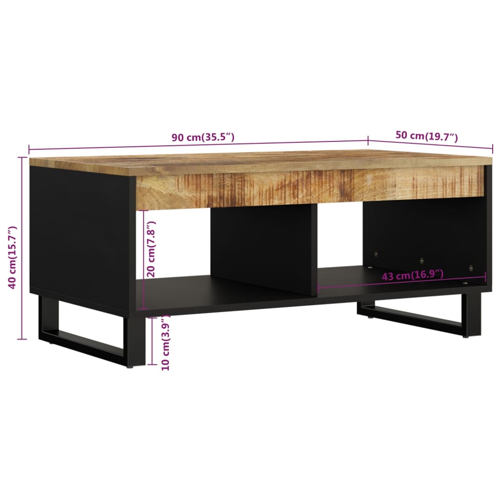 Tavolino da Salotto 90x50x40 cm in Legno Massello di Mango - homemem39