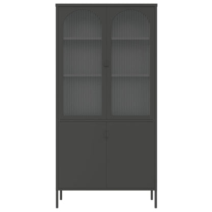 Credenza Nera 90x40x180 cm Vetro e Acciaio - homemem39