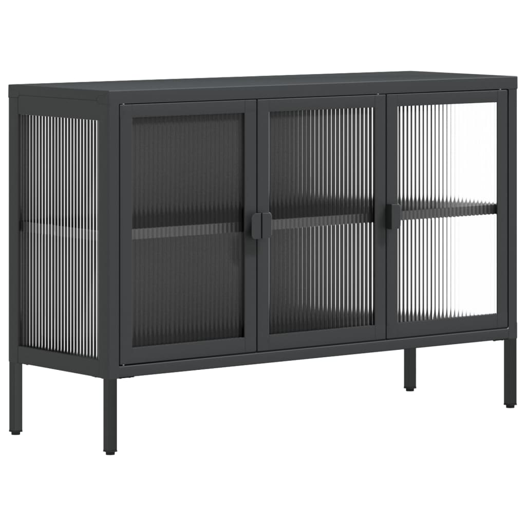 Credenza Nera 105x35x70 cm Vetro e Acciaio - homemem39