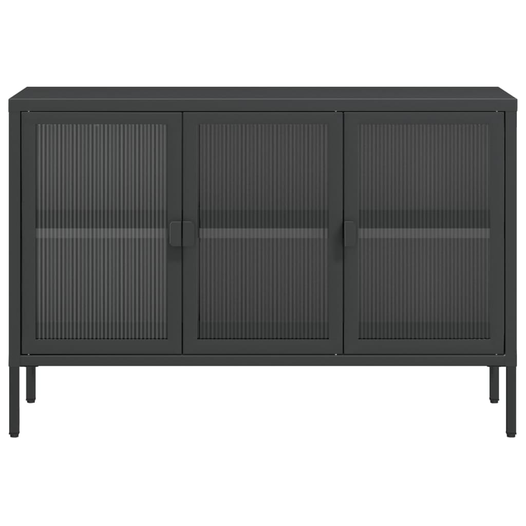 Credenza Nera 105x35x70 cm Vetro e Acciaio - homemem39