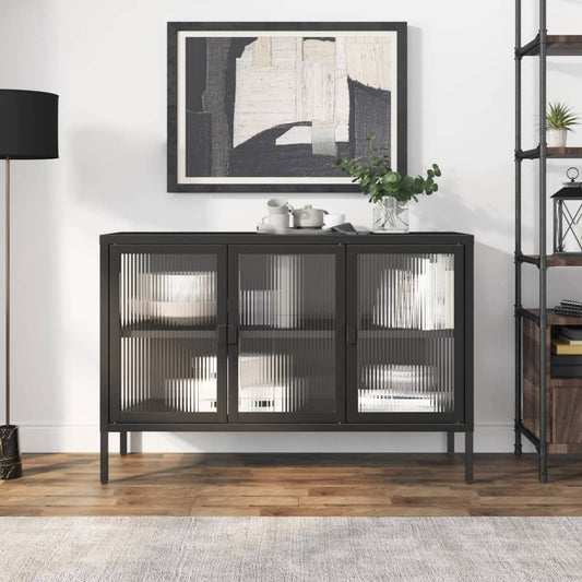 Credenza Nera 105x35x70 cm Vetro e Acciaio - homemem39