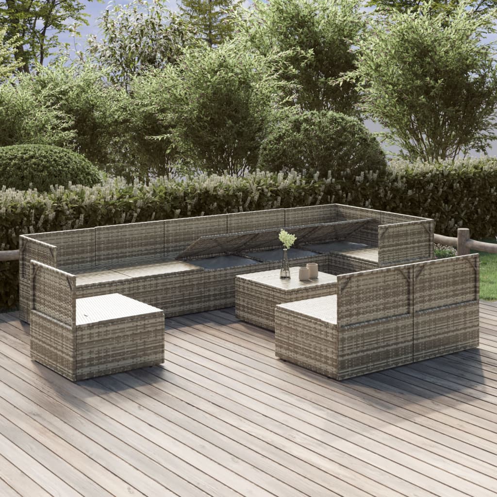 Set Divani da Giardino 10 pz con Cuscini in Polyrattan Grigio - homemem39