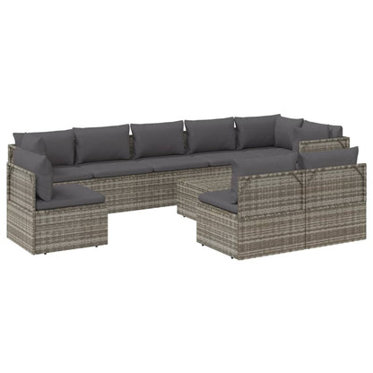 Set Divani da Giardino 10 pz con Cuscini in Polyrattan Grigio - homemem39