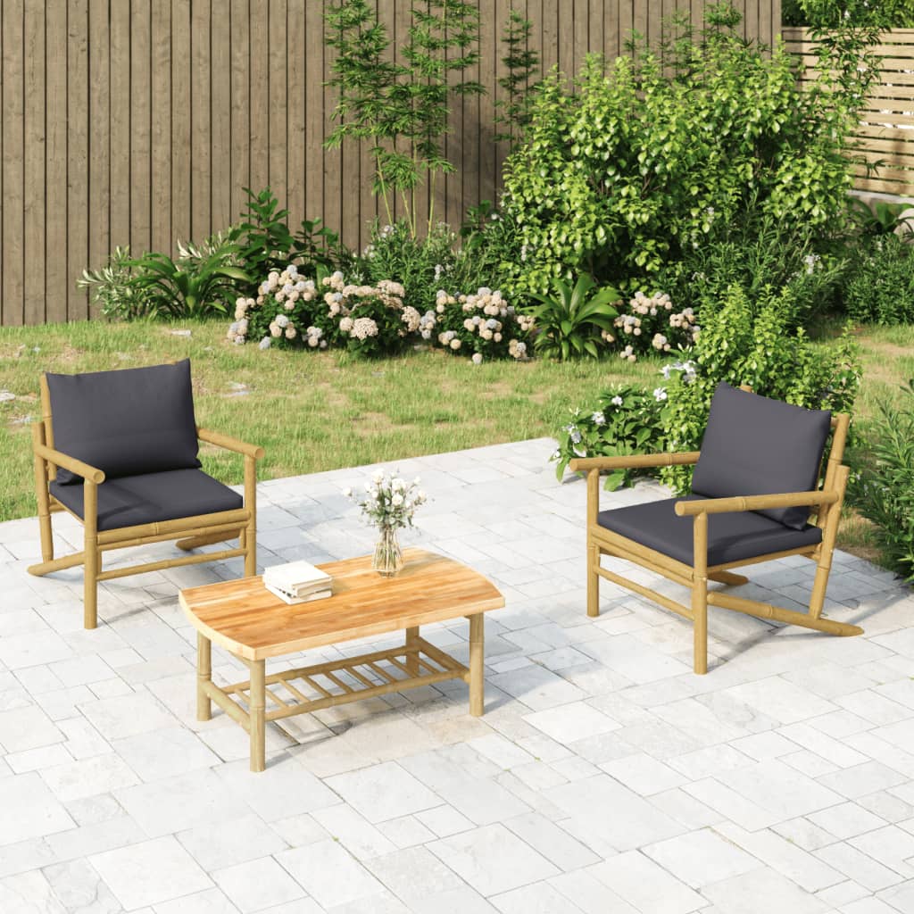 Set Salotto da Giardino 3pz con Cuscini Grigio Scuro Bambù - homemem39