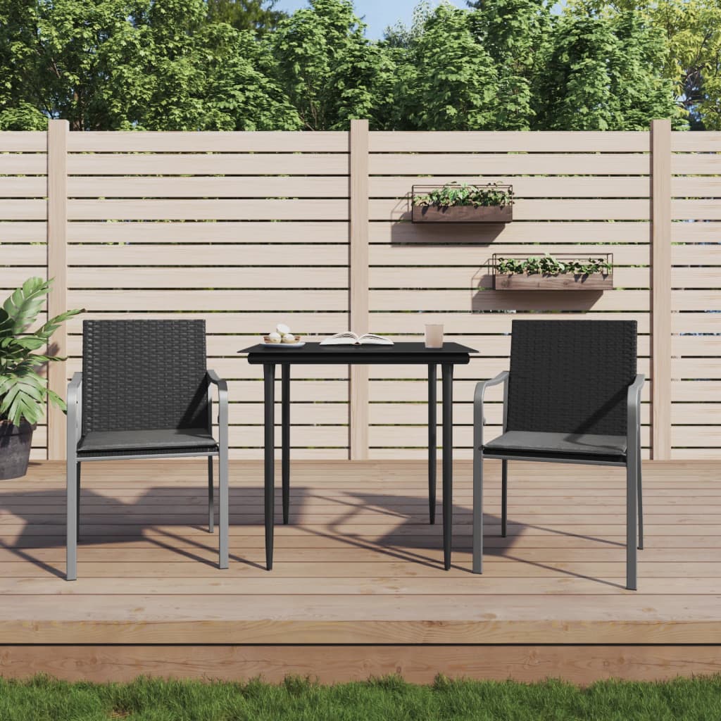 Sedie da Giardino con Cuscini 2pz Neri 56x59x84cm in Polyrattan - homemem39