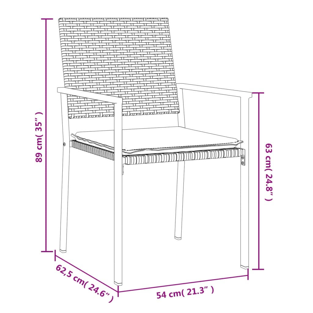 Sedie da Giardino con Cuscini 2pz Nere 54x62,5x89 cm Polyrattan - homemem39