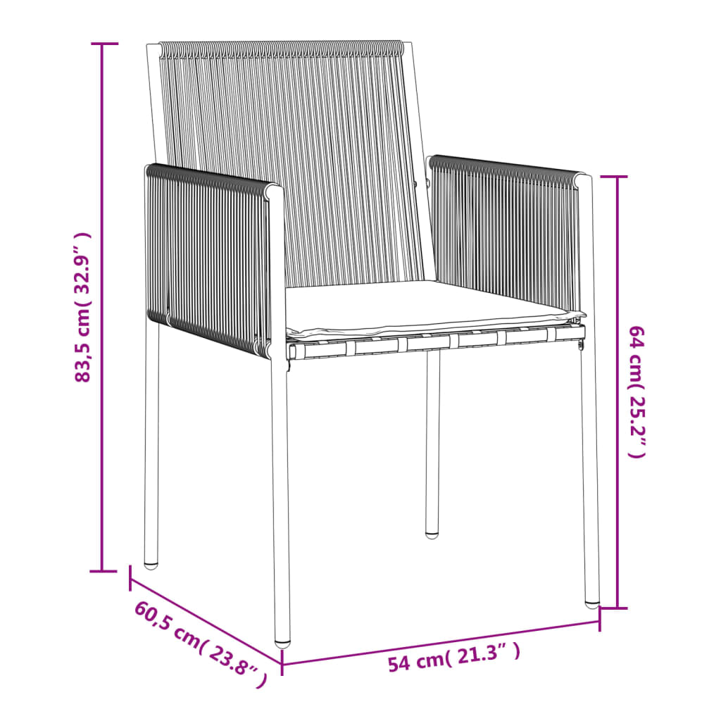 Sedie Giardino con Cuscini 2 pz Nere 54x60,5x83,5 cm Polyrattan - homemem39