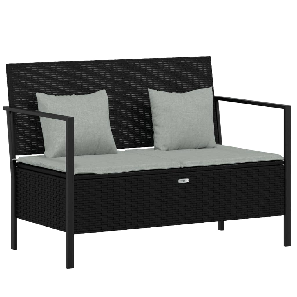 Panca da Giardino a 2 Posti con Cuscini in Polyrattan Nero - homemem39