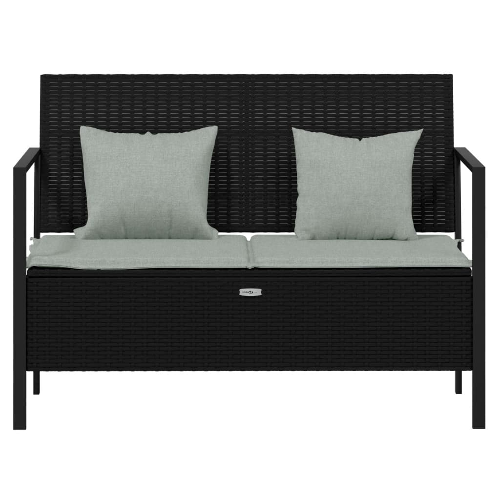 Panca da Giardino a 2 Posti con Cuscini in Polyrattan Nero - homemem39