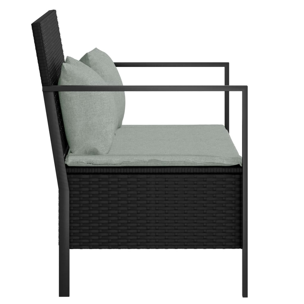 Panca da Giardino a 2 Posti con Cuscini in Polyrattan Nero - homemem39