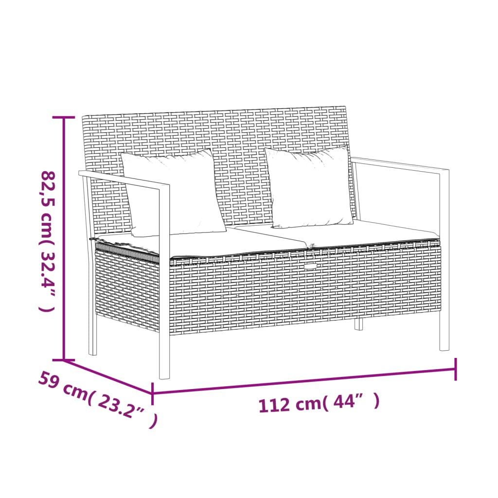 Panca da Giardino a 2 Posti con Cuscini in Polyrattan Nero - homemem39