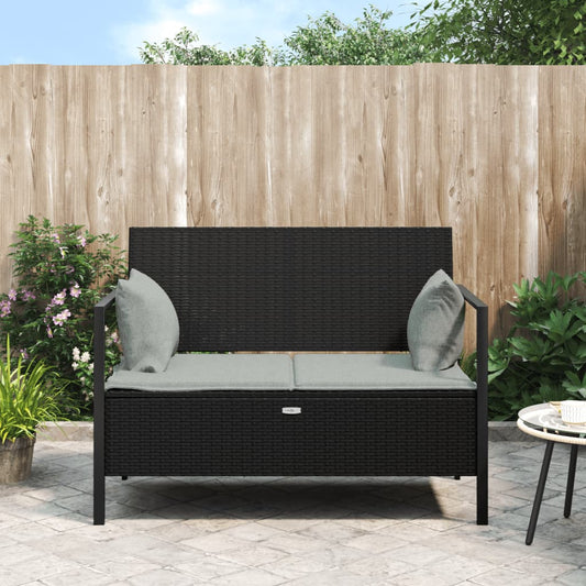 Panca da Giardino a 2 Posti con Cuscini in Polyrattan Nero - homemem39