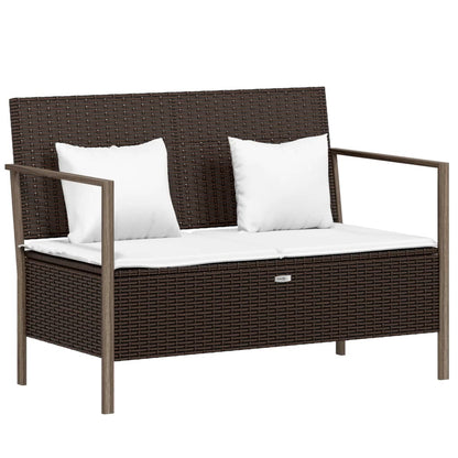 Panca da Giardino a 2 Posti con Cuscini in Polyrattan Marrone - homemem39