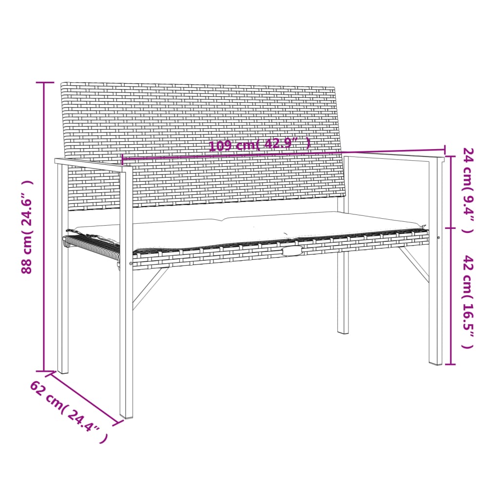 Panca da Giardino a 2 Posti con Cuscini in Polyrattan Grigio - homemem39