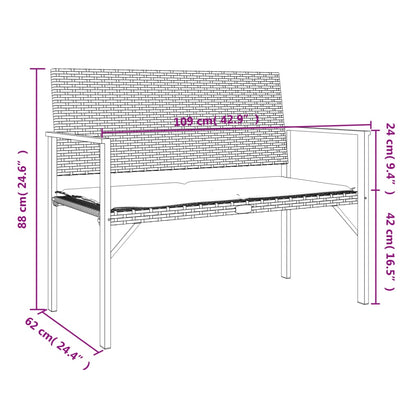 Panca da Giardino a 2 Posti con Cuscini in Polyrattan Grigio - homemem39