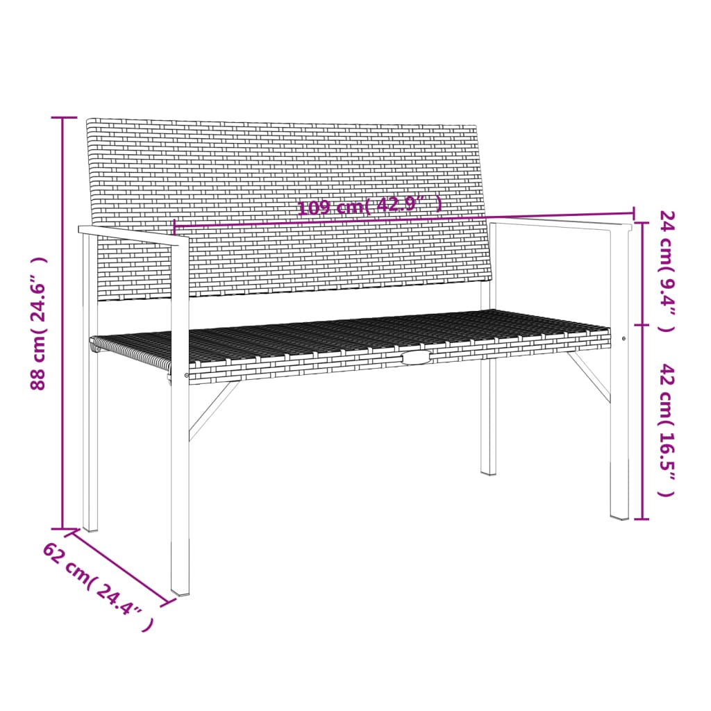 Panca da Giardino a 2 Posti in Polyrattan Nero - homemem39