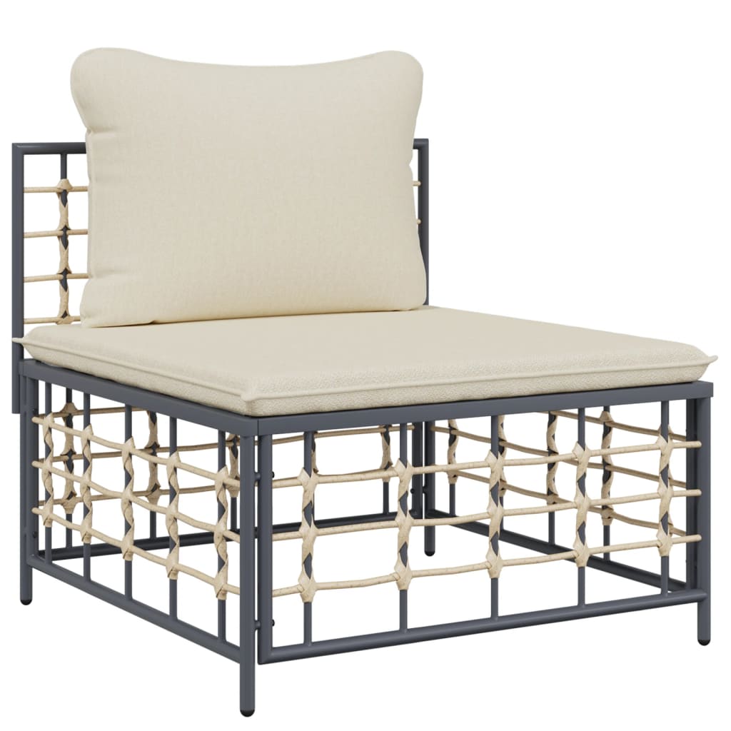 Divano Centrale da Giardino con Cuscini in Polyrattan Beige - homemem39