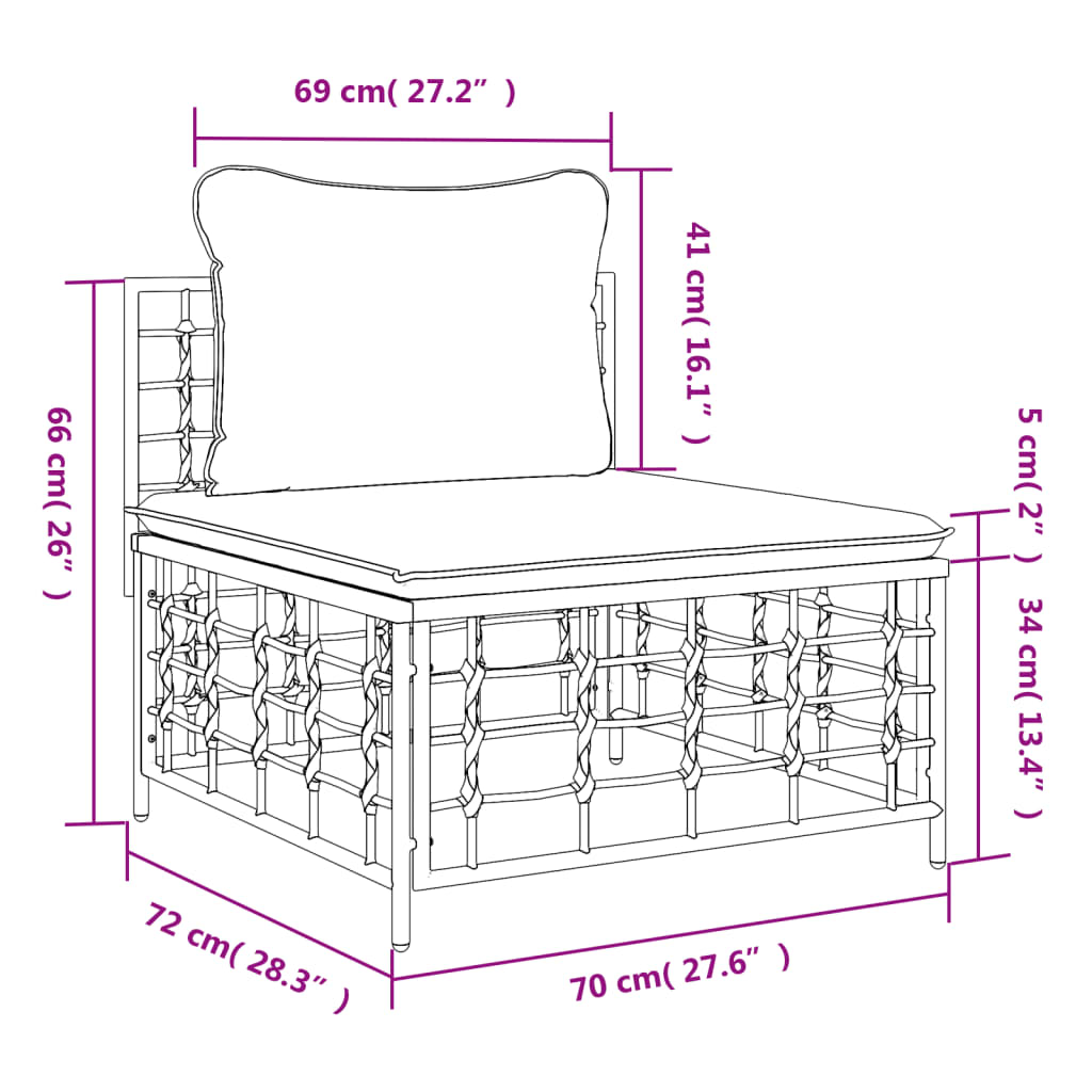 Divano Centrale da Giardino con Cuscini in Polyrattan Beige - homemem39