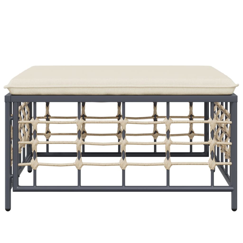 Poggiapiedi da Giardino con Cuscino in Polyrattan Beige - homemem39