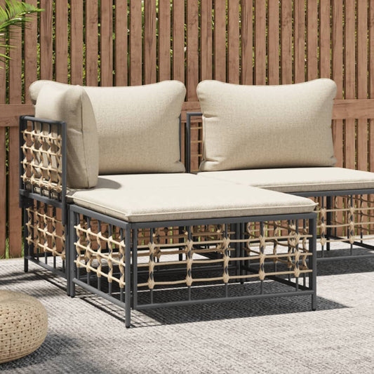 Poggiapiedi da Giardino con Cuscino in Polyrattan Beige - homemem39